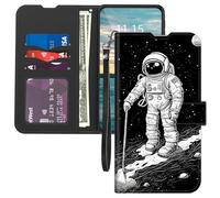 Mxfdegf Wallet Case for iPhone 17 Pro Max, with Card Holder Wrist Strap,PU Leather Flip Folio Magnetic Clasp Kickstand,Drop Protection TPU Inner Cover for iPhone 17 Pro Max,Astronaut Space Planet