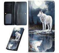 Mxfdegf Wallets for Women Ultra Slim Thin Leather Women Wallet Wallet for Men Women, with RFID Blocking Credit Card Holder Ladies Clutch Purse Billfold Thin Wallet, White Wolf Under the Moon, Long