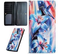 Mxfdegf Wallets for Women Ultra Slim Thin Leather Women Wallet Wallet for Men Women, with RFID Blocking Credit Card Holder Ladies Clutch Purse Billfold Thin Wallet, Blue Lily Hummingbird, Long Wallet