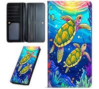 Mxfdegf Wallets for Women Ultra Slim Thin Leather Women Wallet Wallet for Men Women, with RFID Blocking Credit Card Holder Ladies Clutch Purse Billfold Thin Wallet, Green Corals sea Turtle-670, Long