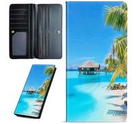 Mxfdegf Wallets for Women Ultra Slim Thin Leather Women Wallet Wallet for Men Women, with RFID Blocking Credit Card Holder Ladies Clutch Purse Billfold Thin Wallet, Beach and Coconut Trees, Long