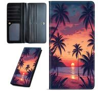Mxfdegf Wallets for Women Ultra Slim Thin Leather Women Wallet Wallet for Men Women, with RFID Blocking Credit Card Holder Ladies Clutch Purse Billfold Thin Wallet, Coconut Tree Sunset Beach, Long