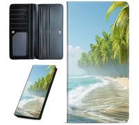 Mxfdegf Wallets for Women Ultra Slim Thin Leather Women Wallet Wallet for Men Women, with RFID Blocking Credit Card Holder Ladies Clutch Purse Billfold Thin Wallet, Beach Coconut Trees -1054, Long