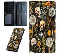 Mxfdegf Wallets for Women Ultra Slim Thin Leather Women Wallet Wallet for Men Women, with RFID Blocking Credit Card Holder Ladies Clutch Purse Billfold Thin Wallet, Dandelion skull -1259, Long Wallet