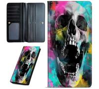 Mxfdegf Wallets for Women Ultra Slim Thin Leather Women Wallet Wallet for Men Women, with RFID Blocking Credit Card Holder Ladies Clutch Purse Billfold Thin Wallet, Screaming Skull -1488, Long Wallet