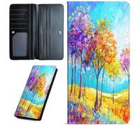 Mxfdegf Wallets for Women Ultra Slim Thin Leather Women Wallet Wallet for Men Women, with RFID Blocking Credit Card Holder Ladies Clutch Purse Billfold Thin Wallet, Painted Forest, Long Wallet