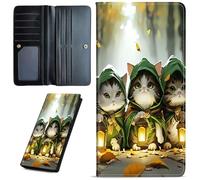 Mxfdegf Wallets for Women Ultra Slim Thin Leather Women Wallet Wallet for Men Women, with RFID Blocking Credit Card Holder Ladies Clutch Purse Billfold Thin Wallet, Green Cloaked Cat -1635, Long