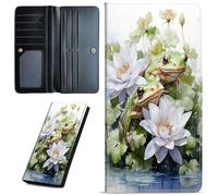 Mxfdegf Wallets for Women Ultra Slim Thin Leather Women Wallet Wallet for Men Women, with RFID Blocking Credit Card Holder Ladies Clutch Purse Billfold Thin Wallet, Frog in a lake flowers-430, Long