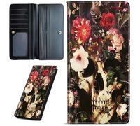 Mxfdegf Wallets for Women Ultra Slim Thin Leather Women Wallet Wallet for Men Women, with RFID Blocking Credit Card Holder Ladies Clutch Purse Billfold Thin Wallet, Skull in the Flowers-1489, Long