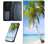 Mxfdegf Wallets for Women Ultra Slim Thin Leather Women Wallet Wallet for Men Women, with RFID Blocking Credit Card Holder Ladies Clutch Purse Billfold Thin Wallet, Beach and Coconut Trees-684, Long