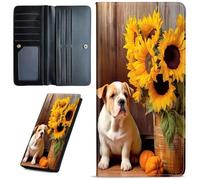 Mxfdegf Wallets for Women Ultra Slim Thin Leather Women Wallet Wallet for Men Women, with RFID Blocking Credit Card Holder Ladies Clutch Purse Billfold Thin Wallet, English Bulldog/Sunflower, Long