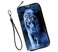 Mxfdegf Wristlet Wallet for Women Teen Girls RFID Blocking Credit Card Holder with Removable Wristlet, Leather Phone Wallet Clutch Large Capacity Ladies Travel Purse-, Wild Animals Tiger