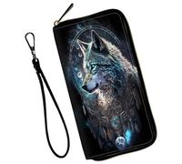 Mxfdegf Wristlet Wallet for Women Teen Girls RFID Blocking Credit Card Holder with Removable Wristlet, Leather Phone Wallet Clutch Large Capacity Ladies Travel Purse-, Feathers Wolf Warrior, Classic
