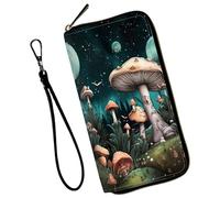 Mxfdegf Wristlet Wallet for Women Teen Girls RFID Blocking Credit Card Holder with Removable Wristlet, Leather Phone Wallet Clutch Large Capacity Ladies Travel Purse-, Mushroom Forest