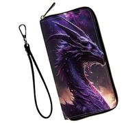 Mxfdegf Wristlet Wallet for Women Teen Girls RFID Blocking Credit Card Holder with Removable Wristlet, Leather Phone Wallet Clutch Large Capacity Ladies Travel Purse-, Purple Dragon