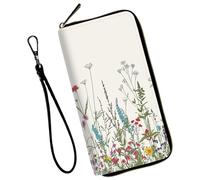 Mxfdegf Wristlet Wallet for Women Teen Girls RFID Blocking Credit Card Holder with Removable Wristlet, Leather Phone Wallet Clutch Large Capacity Ladies Travel Purse-, Wildflowers Floral