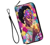 Mxfdegf Wristlet Wallet for Women Teen Girls RFID Blocking Credit Card Holder with Removable Wristlet, Leather Phone Wallet, African American Girl, Modern
