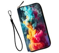 Mxfdegf Wristlet Wallet for Women Teen Girls RFID Blocking Credit Card Holder with Removable Wristlet, Leather Phone Wallet Clutch Large Capacity Ladies Travel Purse-, colorful smoke