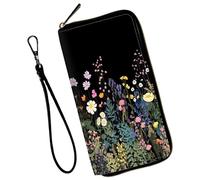Mxfdegf Wristlet Wallet for Women Teen Girls RFID Blocking Credit Card Holder with Removable Wristlet, Leather Phone Wallet, Midnight Flowers