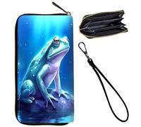 Mxfdegf Wristlet Wallet for Women Teen Girls RFID Blocking Credit Card Holder with Removable Wristlet, Leather Phone Wallet Clutch Large Capacity Ladies Travel Purse-, Frog in a lake