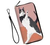 Mxfdegf Wristlet Wallet for Women Teen Girls Womens Wallet RFID Blocking Credit Card Holder with Removable Wristlet,Leather Phone Wallet Clutch Large Capacity Ladies Travel Purs, black and red Cat
