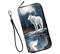 Mxfdegf Wristlet Wallet for Women Teen Girls Womens Wallet RFID Blocking Credit Card Holder with Removable Wristlet, White Wolf Under the Moon