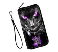 Mxfdegf Wristlet Wallet for Women Teen Girls Womens Wallet RFID Blocking Credit Card Holder with Removable Wristlet,Leather Phone Wallet Clutch Large Capacity Ladies Travel Purs, Purple Eyed Cat