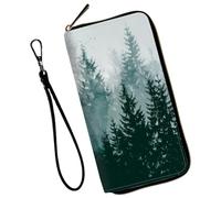 Mxfdegf Wristlet Wallet for Women Teen Girls Womens Wallet RFID Blocking Credit Card Holder with Removable Wristlet,Leather Phone Wallet Clutch Large Capacity Ladies Travel Purs, Misty Forest -1252