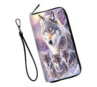 Mxfdegf Wristlet Wallet for Women Teen Girls Womens Wallet RFID Blocking Credit Card Holder with Removable Wristlet,Leather Phone Wallet Clutch Large Capacity Ladies Travel Purs, Cute Snow Wolves