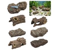 MXFIV 7Pcs Diorama Rocks and Tree Stumps, Miniature Decorative Stone Set | Realistic Aquarium Decor lightweight & durable for Fish Tank, Reptile Terrarium, Bonsai, Sand Table and DIY Crafts