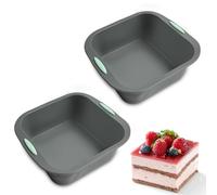 MXGHIR 2 PCS Silicone Baking Trays, 8 inch Non-Stick Brownie Tin Silicone Square Cake Tins BPA Free Baking Moulds for Brownie, Cheesecake, Bread, Pie and Lasagna (Grey)