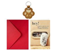 MXGHWG 1 Cat Birthday Card With Keychain, Cute Cartoon Design, Fun Blessing Language, Exquisite Printing Technology, Creative Gift Style.