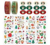 MXGHWG 10 Christmas Stickers And 2 Rolls Of Tape, Holiday Theme Pattern, Waterproof And Self-Adhesive Adhesive, Suitable For Gift Packaging, Hand Account Decoration.