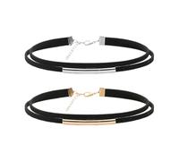 MXGHWG 2 Punk Style Necklaces, Leather Rope Short Necklace, Creative Elastic Clavicle Chain, Women's Fashion Decorations, Suitable for Trendy Wear (Silver, Gold).