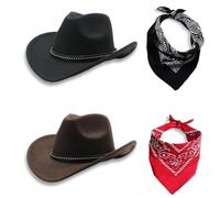 MXHBSTP 4 Pcs Cowboy Hat Set, Western Cowboy Hat Women, Cowboy Hats for Men for West Parties, Halloween Costumes, Country Concerts, Unisex Cowboy Outfit Accessories