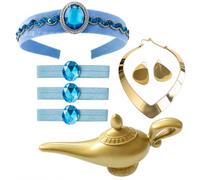 MXHBSTP 7PCS Jasmine Costume Accessories,Gold Necklace And Earrings, Blue Hair Clip, Costume Party Accessories, Gift For Women, Theme Parties
