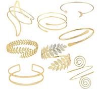 MXHBSTP 8 Pcs Arm Bracelet Upper Arm Set, Adjustable Open Arm Cuff Bangle for Women, Gold Arm Cuff Geometric Stylish Boho Armband for Daily Wear, Party, Travel and Gift