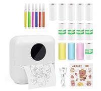MXiiXM Mini Sticker Printer, Portable Pocket Smart Inkless Thermal Printer with 13 Roll Papers, Bluetooth Mini Printer for Notes, Photos, Stickers, Labels, Receipts (White)