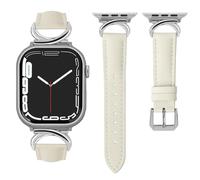 mxiixnai Leather Strap Compatible with Apple Watch Straps 41mm 40mm 42mm 38mm Women, Slim Thin Leather Replacement Strap for iWatch Bands Series 10-1/SE,Starlight/Silver