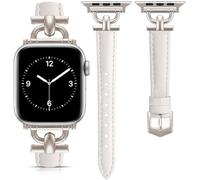 mxiixnai Leather Strap Compatible with Apple Watch Straps 41mm 40mm 42mm 38mm Women, Slim Thin Leather Replacement Strap for iWatch Bands Series 10 9 8 7 6 5 4 3 2 1 SE,Starlight/Starlight