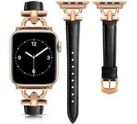 mxiixnai Leather Strap Compatible with Apple Watch Straps 41mm 40mm 42mm 38mm Women, Slim Thin Leather Replacement Strap for iWatch Bands Series 10 9 8 7 6 5 4 3 2 1 SE,Black/Rose Gold