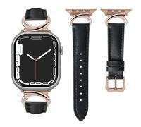 mxiixnai Leather Strap Compatible with Apple Watch Straps 41mm 40mm 42mm 38mm Women, Slim Thin Leather Replacement Strap for iWatch Bands Series 10-1/SE,Black/Rose gold