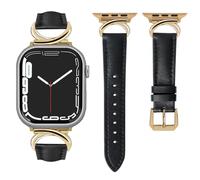 mxiixnai Leather Strap Compatible with Apple Watch Straps 41mm 40mm 42mm 38mm Women, Slim Thin Leather Replacement Strap for iWatch Bands Series 10-1/SE,Black/Gold