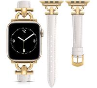 mxiixnai Leather Strap Compatible with Apple Watch Straps 44mm 45mm 49mm 46mm 42mm Women, Slim Thin Leather Replacement Strap for iWatch Bands Series 10 9 8 7 6 5 4 3 2 1 SE Ultra 2,Starlight/Gold