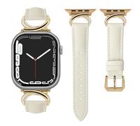 mxiixnai Leather Strap Compatible with Apple Watch Straps 44mm 45mm 49mm 46mm 42mm Women, Slim Thin Leather Replacement Strap for iWatch Bands Series 10-1/SE/Ultra 2,Starlight/Gold