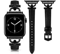 mxiixnai Leather Strap Compatible with Apple Watch Straps 44mm 45mm 49mm 46mm 42mm Women, Slim Thin Leather Replacement Strap for iWatch Bands Series 10 9 8 7 6 5 4 3 2 1 SE Ultra 2,Lizard Black/Black