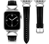 mxiixnai Leather Strap Compatible with Apple Watch Straps 44mm 45mm 49mm 46mm 42mm Women, Slim Thin Leather Replacement Strap for iWatch Bands Series 10-1/SE/Ultra 2,Black/Silver