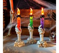 MXJFYY 3pcs Skeleton Hand Candle Light, Halloween Ghost Hand Skeleton Decoration, Battery Operated Halloween Decoration Candlestick Lamp for Party Bar Haunted House Decoration