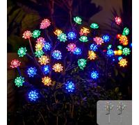 MXJFYY Solar Lights Outdoor Garden, 2 Pack 20 LEDs Double Lotus Blossom Stake Lights, 2 Modes Ornaments, Multicolor, Fabric, Flexible Plastic