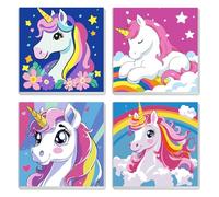 MXJSUA 4 Pack Cartoon Unicorn Paint by Numbers Kit with Framed Canvas for Kids, Dinosaur Horse by Number Painting Kits for Ages 6-12 Kids, Acrylic Oil Paint by Number Kits for Beginners 20 * 20cm